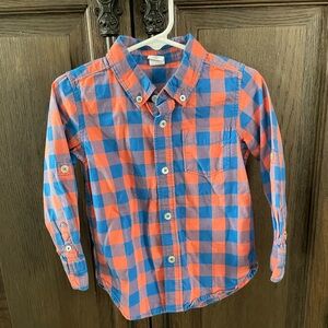 Kids Plaid Button-Up Shirt - Orange and Blue buffalo check
